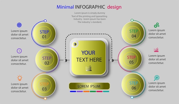 Infographic arrow design with 6 options or steps.