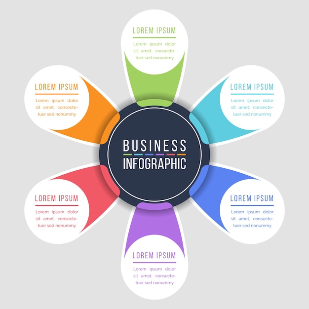 Infographic circle design 6 steps objects options or elements business information colorful