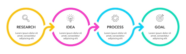 Infographic circle with arrow Infographic 4 options or steps sumbols Research idea process