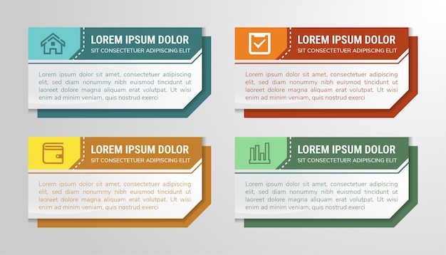 Infographic design rectangle boxes on simple background with text can be used for workflow layout