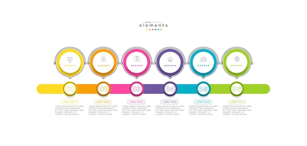 Infographic design template with icons and 6 options or steps.