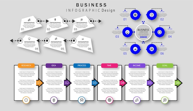 Infographic design template with icons and 6