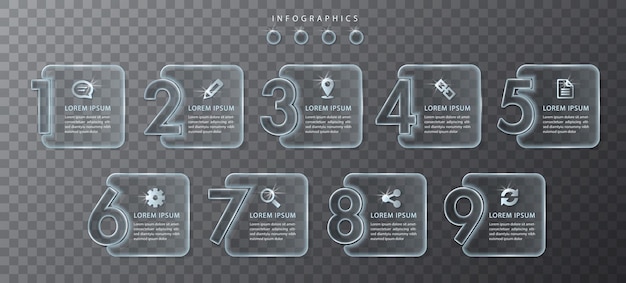 infographic design transparent glass number labels and icons