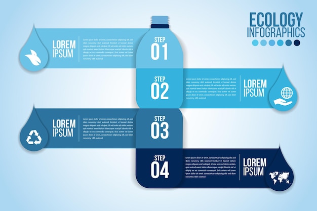 Infographic eco water blue design elements process 4 steps or options parts with drop of water