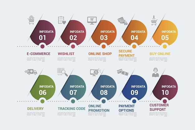 Infographic ecommerce template icons in different colors