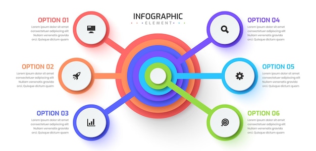 Infographic Element Design Templates with Icons and 6 Options Suitable for Process Diagram