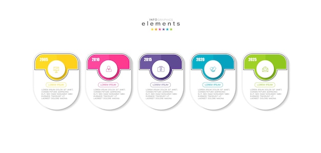 Infographic element with icons and 5 options or steps.