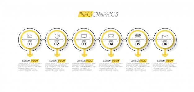 Infographic element with icons and options or steps. 