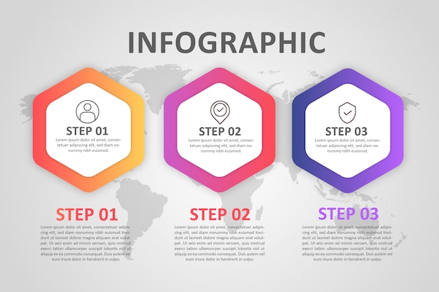 infographic hexagon step full color gradient