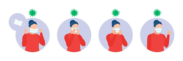 Infographic how use mask properly Instruction for personal hygiene during coronavirus Covid19 prevention