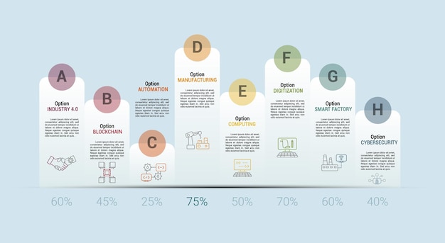 Infographic industry template icons in different colors