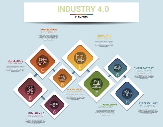 Infographic industry template icons in different colors