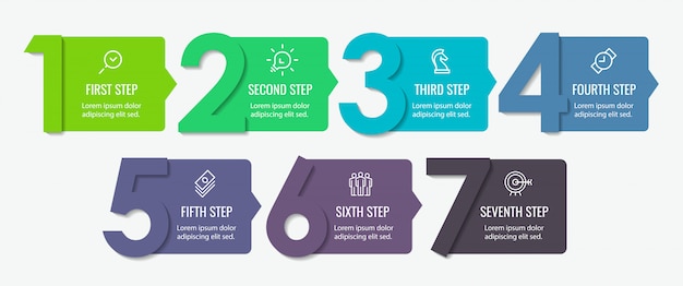 Infographic label design with 7 options or steps. Infographics for business concept.