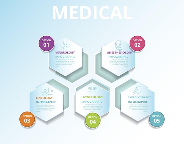 Infographic medical template icons in different colors