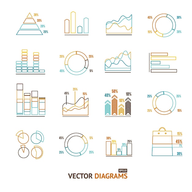 Infographic Outline Set Element Graph and Charts, Diagrams. Pixel Perfect Art. Material Design. Vector illustration