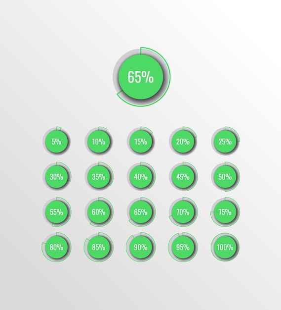 Infographic piechart template with five green round elements on a white background