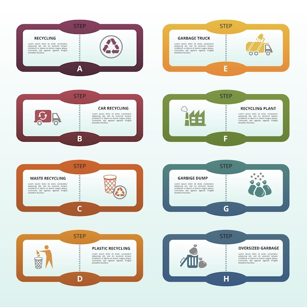 Infographic recycling template icons in different colors