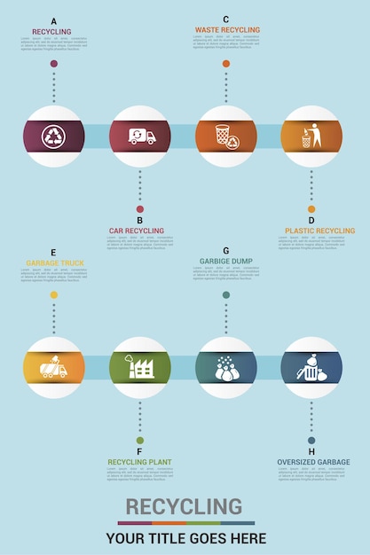 Infographic recycling template icons in different colors