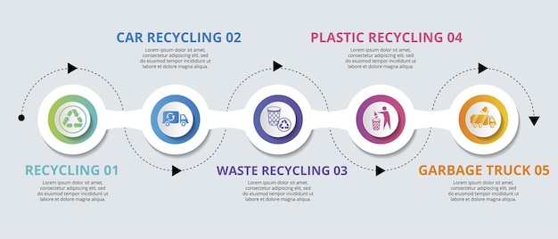 Infographic recycling template icons in different colors