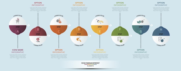 Infographic risk management template icons in different