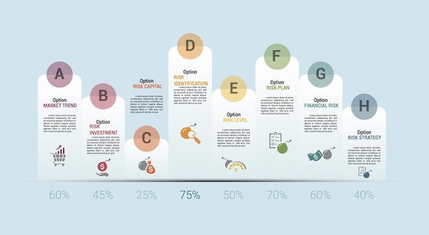 Infographic risk management template icons in different