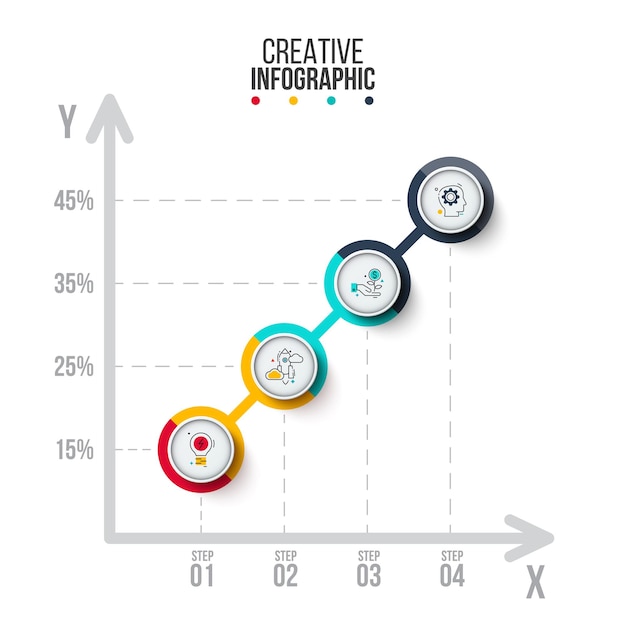 Infographic slide presentation. Concept of business project visualization with 4 options or steps.