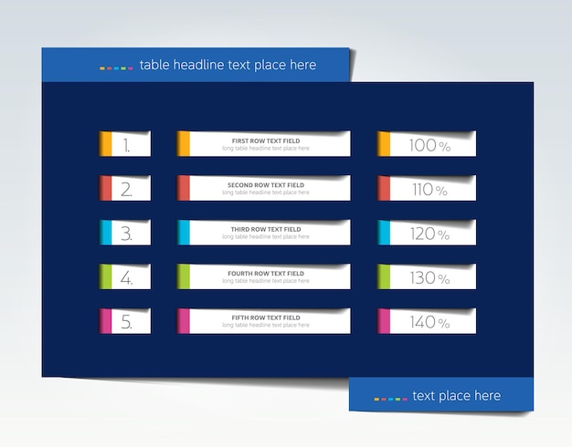 Infographic Table schedule template with 5 row Vector banner