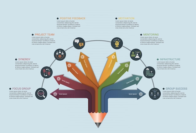 Infographic team building template icons in different colors