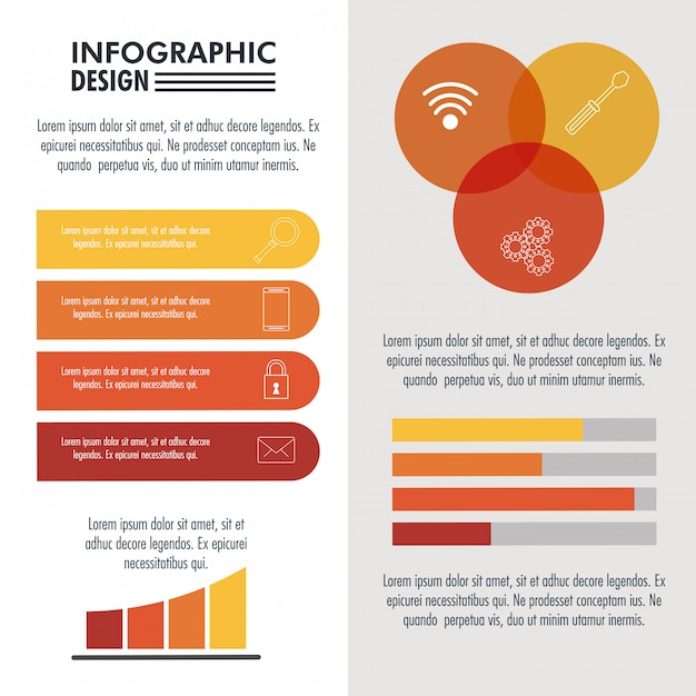 Infographic technology design on red and orange colors