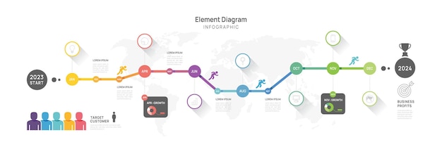 Infographic template for business 12 Months modern Timeline element diagram calendar 4 quarter steps milestone presentation vector infographic