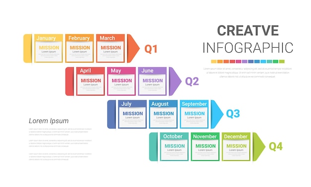 Infographic template for business 12 Months modern Timeline element diagram calendar 4 quarter