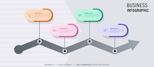 Vector infographic template for business 4 steps modern timeline diagram with road journey concept presen