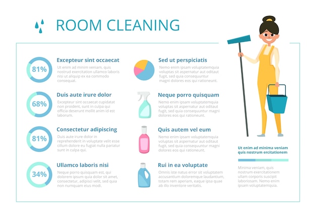 Infographic  template for cleaning service industry.  washing cleaner room illustration