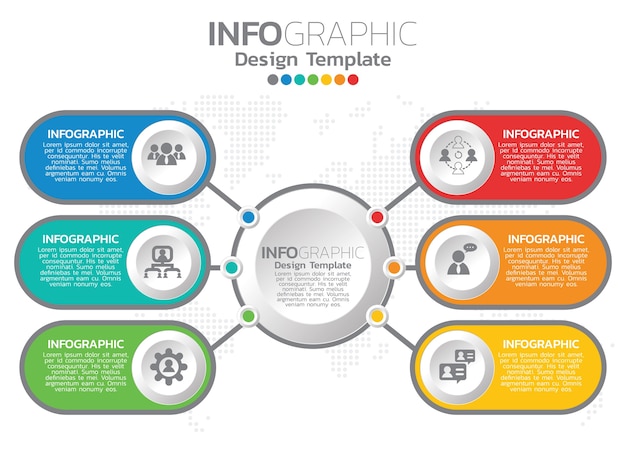 Infographic template design with 6 color options.