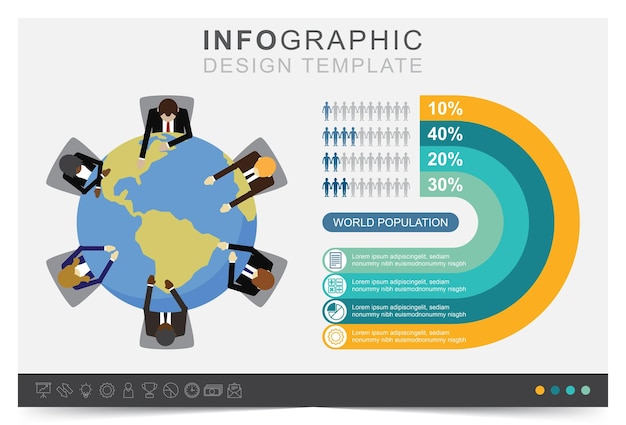 Infographic template presentation world population and icon set