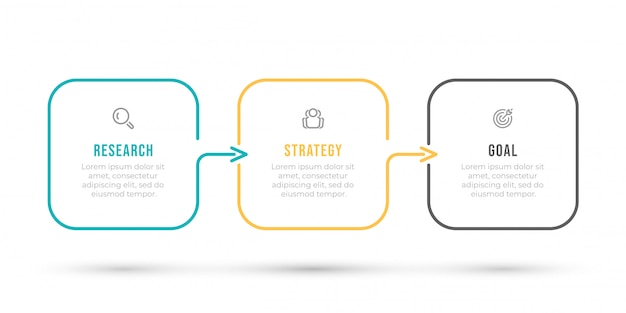 Infographic template. Thin line design label with arrows and 3 options, steps or processes.