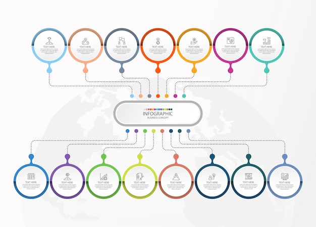 Infographic template with 15 steps, process or options.