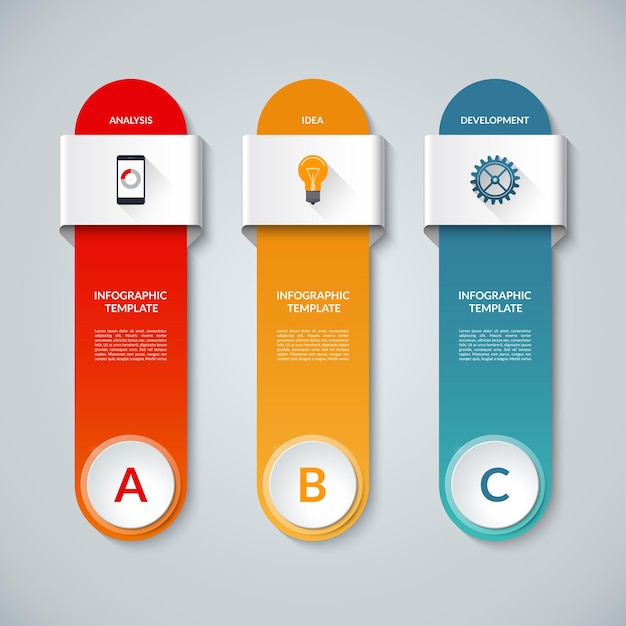 Infographic template with 3 options steps parts circles vertical bars