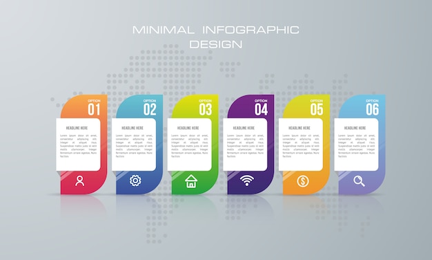 Infographic template with 6 options, workflow, process chart, Timeline infographics design