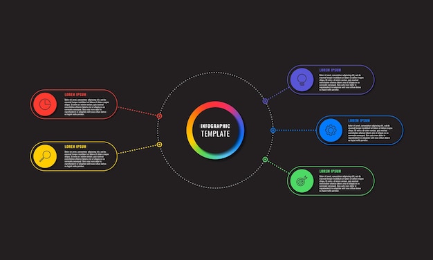 Vector infographic template with five round elements on black background modern business process