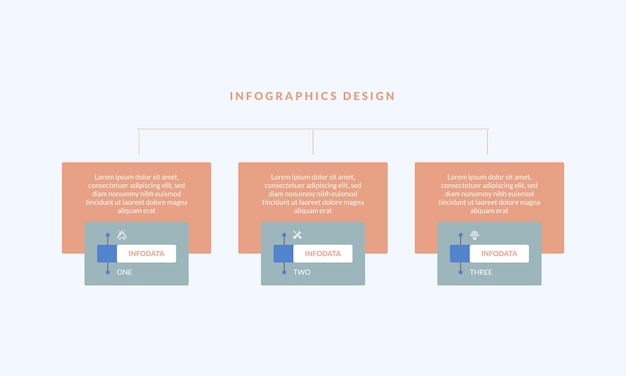 Infographic template with three circles, elements, sectors, and percentages.