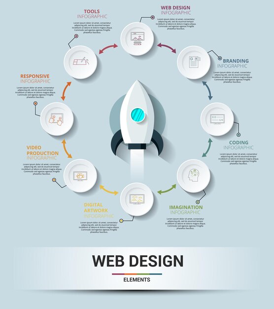 Vector infographic web design template icons in different colors