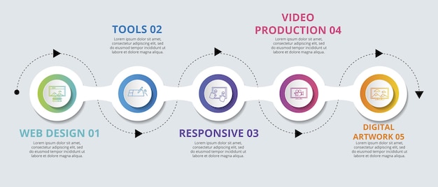 Infographic web design template icons in different colors