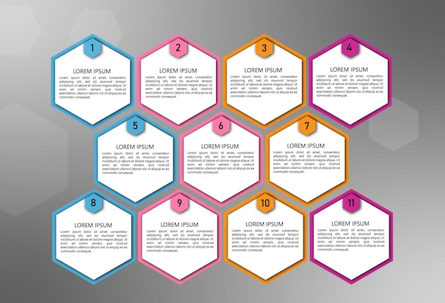 infographic with 11 hexagon elements