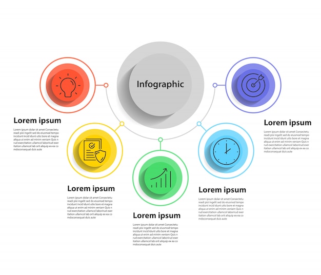 infographic with 5 step presentation, infographic with linear circle