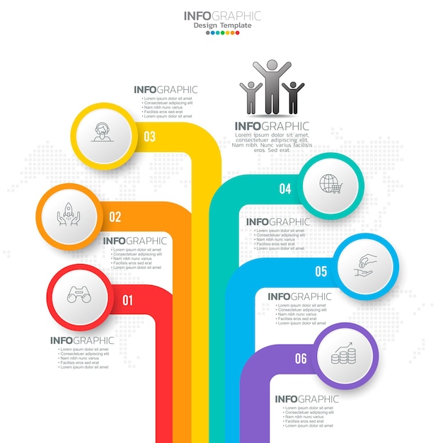 Infographic with 6 steps options parts steps or processes