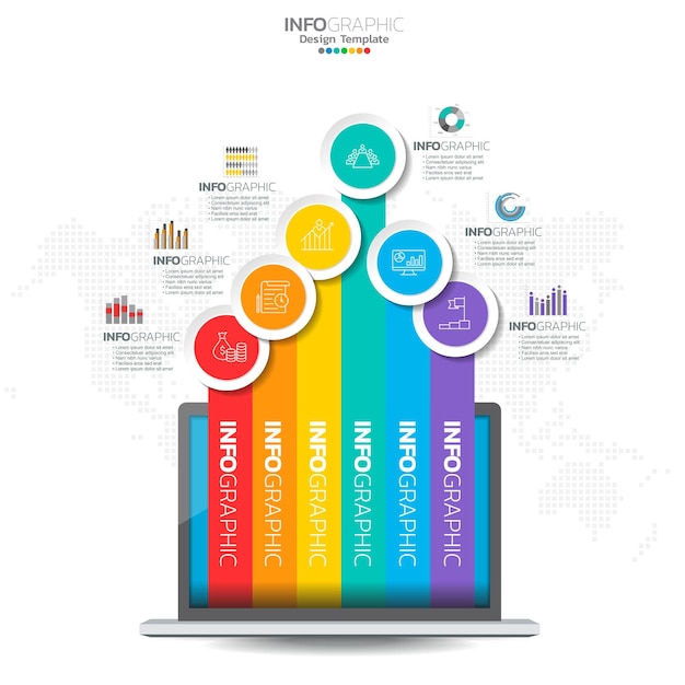 Infographic with 6 steps options parts steps or processes