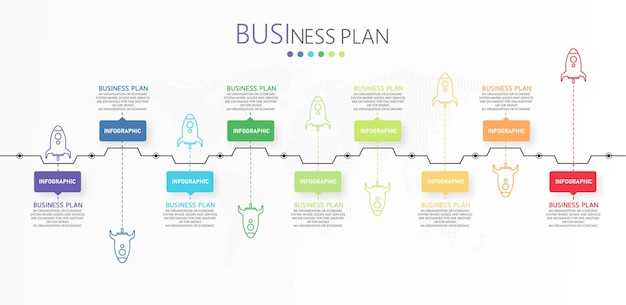 Infographic with 9 elements project plan start step design template flat infographic