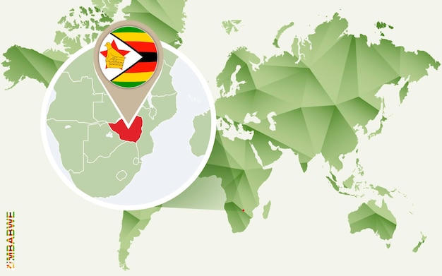 Infographic for Zimbabwe detailed map of Zimbabwe with flag