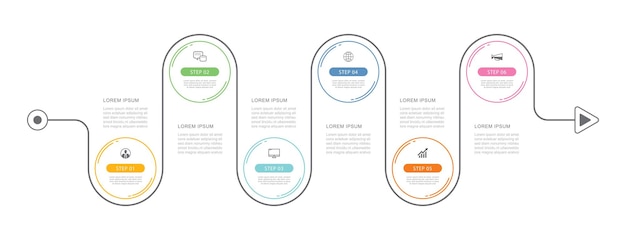 Infographics arrow timeline with 6 data template Vector illustration abstract background